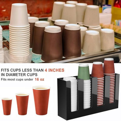 Coffee Cup Holder, Cup and Lid Organizer fits 5 to 16 oz Disposable Cups - color: Black, size: 4 Compartment
