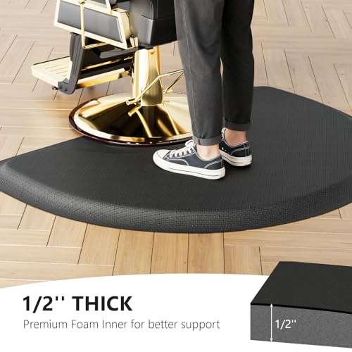 OmySalon 3ft x 4ft x 1/2inch Thick Salon Mat for Hair Stylist Anti Fatigue, Barber Floor Mat with Round Base, Hairdress Standing Matt Beauty Spa Barbershop Hairdressing Equipment - size: Semi-Circle 3'x4'x1/2''