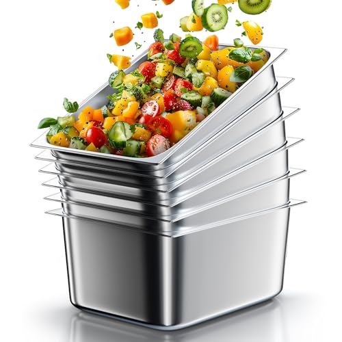 WantJoin Stainless Steel Steam Table Hotel Pans Set 1/2 Size 6 Inch 6 Pack - color: 6" Deep, size: 1/2 Size Thickened