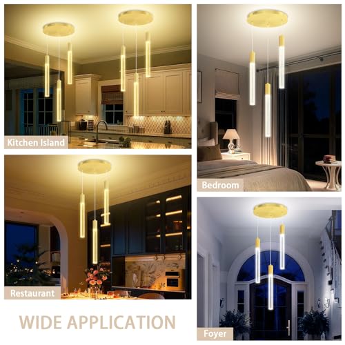 LED Modern Bubble Crystal Pendant Light for Kitchen Island Dining Room Living Room Foyer Remote Dimmable Gold Hanging Ceiling Fixture - color: Gold, size: 3-Light