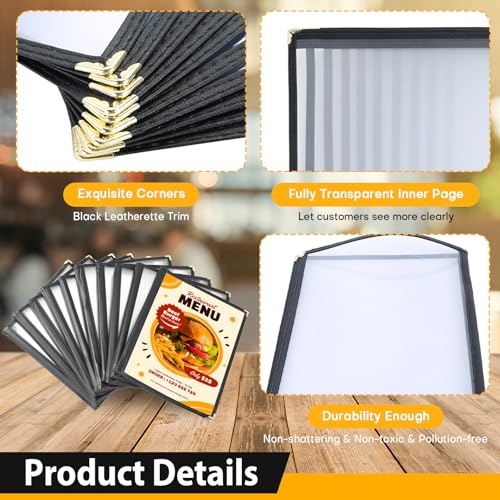 Transparent Restaurant Menu Covers 8.5 x 11 | Restaurant Recipe Menu Covers Transparent Restaurant Menu Covers for Kitchen, Drink, Wine Menu Covers Black (10, 6 Page) - size: 6 Page