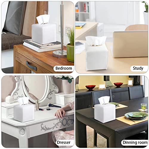 2 Pack 5"x5"x5" Square PU Leather Tissue Box Holders for Home & Office - color: White