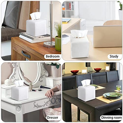 2 Pack 5"x5"x5" Square PU Leather Tissue Box Holders for Home & Office - color: White