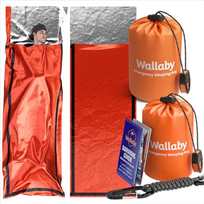 Wallaby Emergency Mylar Sleeping Bags, Bivy Sack, Whistle - color: Orange