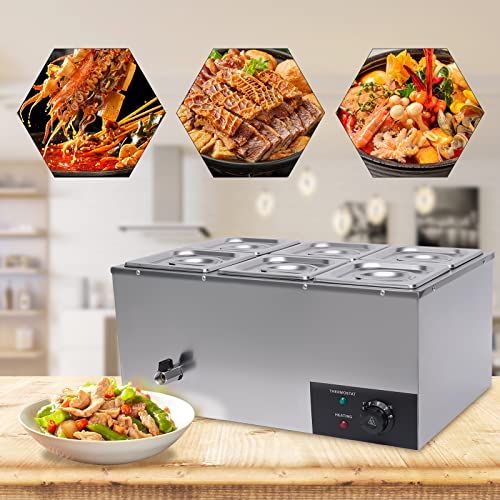 6 Pan Commercial Food Warmer Countertop with Lids, Electric Food Warmer Steam Table, 600W Professional Buffet Servers and Warmers Stainless Steel Buffet Bain Marie with 86-185°F Temp Control - color: 6 Pan#2