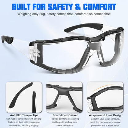 OXG Anti Fog Safety Glasses with Foam Gasket, ANSI Z87.1 Protective Eyewear - color: 6p-black