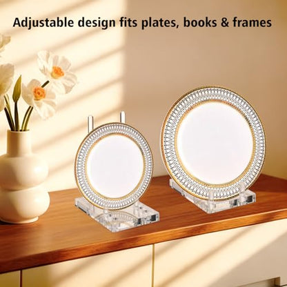 Acrylic Plate Stand for Display, Adjustable Clear Acrylic Plate Holder Picture Easel Stand, Book Stand and Display Holder for 6-14 Inch Decorative Plate, Record, Plaque, Photo, Platter, Tabletop Art