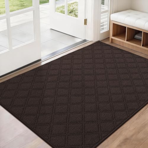 BEQHAUSE Dirt Trapper Door Mat 32" x 48" Non-Slip Washable, Brown - color: Brown, size: 32" X 48" (Rectangular)