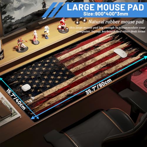 American Flag Gaming Mouse Pad,35.7"X15.7"Large Mouse Pad Mousepad Desk Mat - color: tattered flag