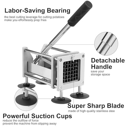 French Fry Cutter Professional Stainless Steel Potato Cutter with 1/2 Inch and 3/8 Inch Blades Commercial French Fries Slicer for Potatoes Carrots Cucumbers
