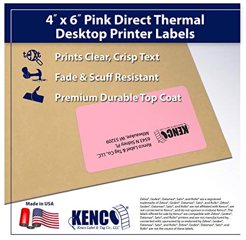 4" X 6" Direct Thermal Perforated Stickers Labels for Shipping Labels, Inventory, and Color Coding - 1000 Per Roll on 3" Core - Compatible with Zebra, Datamax, Sato, Intermec, and More (Pink, 1 Pack) - color: Pink, size: 1 Pack 1,000 Labels