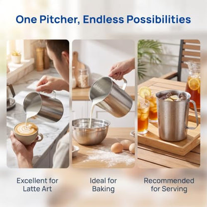 Veemoon 2000ml 304 Stainless Steel Measuring Cup Milk Pitcher