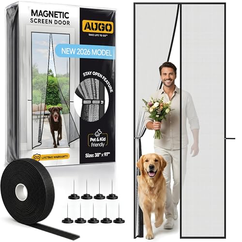 AUGO Magnetic Screen Door Mesh, Heavy Duty, Hands Free, 38 x 97 Inch - size: 38" x 97"