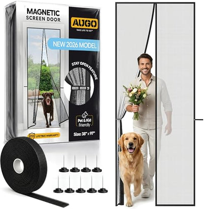 AUGO Magnetic Screen Door Mesh, Heavy Duty, Hands Free, 38 x 97 Inch - size: 38" x 97"