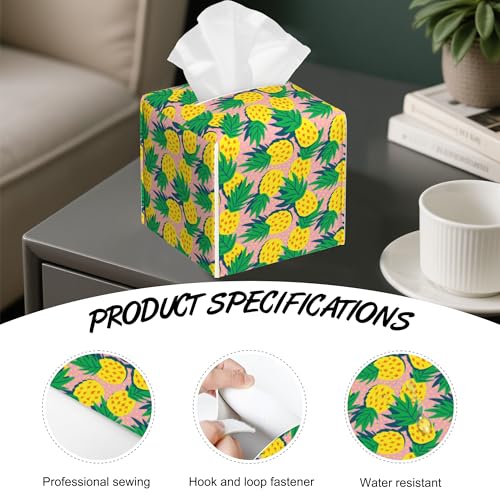 Summer Pineapples Tissue Box Cover,PU Leather Tissue Box Holder Square,Modern Home Decoration for Bathroom Living Room Kitchen Office Car,5.2"×5.2"×5.2" - color: Summer Pineapples