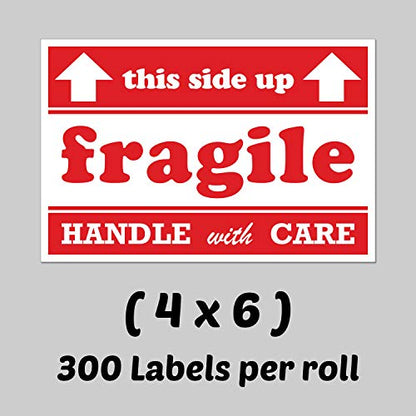 Fragile Labels, 4 x 6 inch, 300 Count - color: Fragile This Side Up - Red/White, size: 1 Roll
