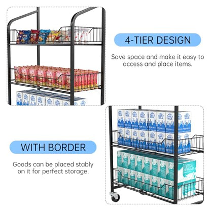 5 Tier Retail Display Rack, Snack Organizer Stand With Wheels & Hooks, Candy Potato Chip Metal Wire Display Shelf Cart for Supermarket and Home Kitchen, Black (55 * 23.8 * 10.4)