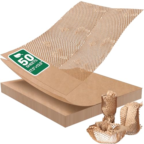 MAXECHO 50 Sheets Honeycomb Packing Paper Expanded Size 14" × 20" Unexpanded Size 17.5" × 13.5" Bubble Cushioning Wrap for Moving Shipping Products Gifts Wrapping Essential Packaging Material Supplies - size: 13.5" × 17.5"