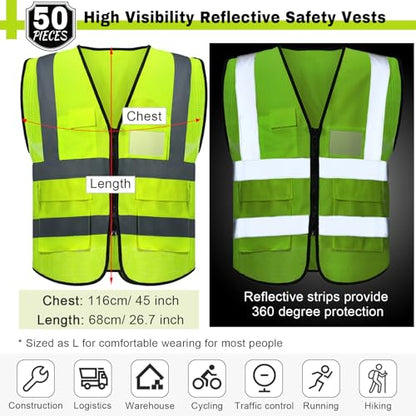 JaGely 50 Pack Reflective Safety Vests with Pockets