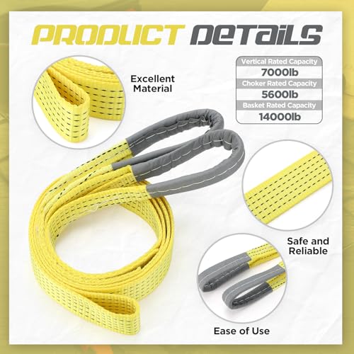 4 Pcs Lift Sling Straps, Yellow, 2'' X 10',14000lb - color: Yellow, size: 2'' X 10',14000lb