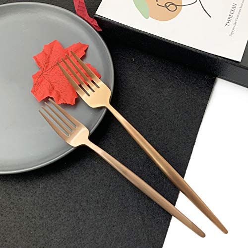 JASHII 18/10 Rose Gold Flatware Silverware Set 304 Stainless Steel Copper Flatware Cutlery Set| 24-Piece Adaline Royal Modern Satin Finish| BEST Birthday Wedding Gift (Rose Gold Matte 4 Sets) - color: Copper, size: Service for 4