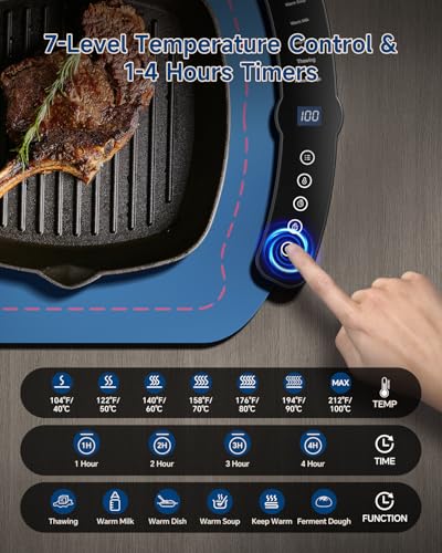 Food Warming Mat,7 Temp,4H Timer,Roll Heat Pad,Thermochromic Line