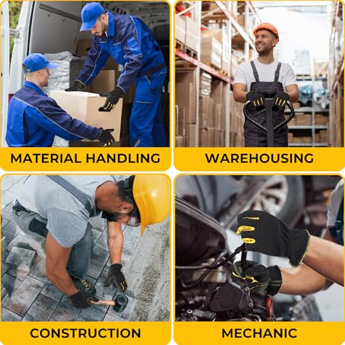 HANDLANDY Work Gloves Mens & Women, Utility Safety Mechanic Working Gloves Touch Screen, Flexible Breathable Yard Work Gloves (Medium, Black-Yellwo) - color: Black Yellow (1 Pair), size: Medium