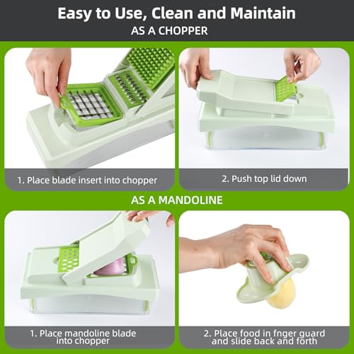 RüK 10-in-1 Vegetable Chopper – 6 Blade Veggie Chopper with Container, Food Dicer, Onion Cutter, Cheese Grater, Mandoline Slicer, Kitchen Gadgets & Home Essentials (Green) - color: Green