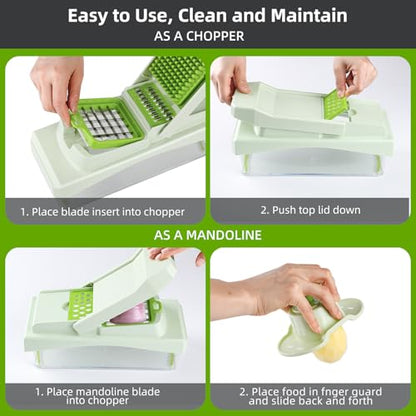 RüK 10-in-1 Vegetable Chopper – 6 Blade Veggie Chopper with Container, Food Dicer, Onion Cutter, Cheese Grater, Mandoline Slicer, Kitchen Gadgets & Home Essentials (Green) - color: Green