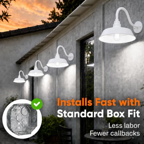 14in. White Outdoor Gooseneck Barn Light Fixture, 5000K Cool White - color: White (2-Pack), size: 14-1/2 in Gooseneck Arm