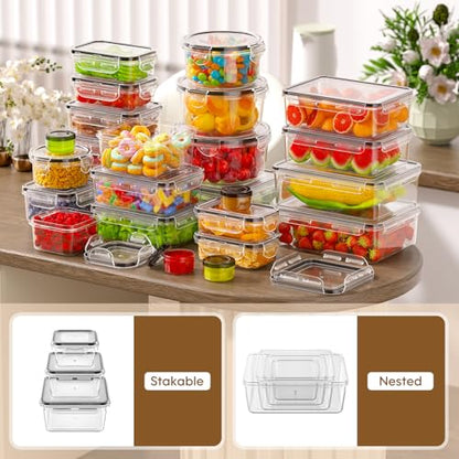 KEMETHY 60 PCS Food Storage Containers with Lids Airtight, Total 737oz, BPA-free, Food-grade, Eco-friendly Material, Leak Proof Plastic Containers, Microwave/Dishwasher Safe - color: 60 PCS