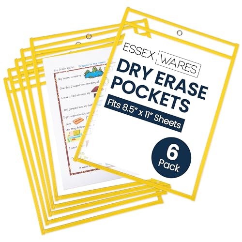 Essex Wares - 6 Pack, Yellow Dry Erase Pockets, 10" Wide x 13.5" Tall - color: Yellow