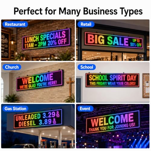 P10 Outdoor LED Message Board 77"x14" - WiFi Programmable Scrolling Text Display, High Brightness Business Sign with SMD Technology for Store Front - size: P10 77"x14"