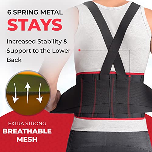 MAXAR Deluxe Industrial Back Brace for Lower Back Pain Women & Men - Back Support Belt for Immediate Relief from Sciatica, Herniated Disc, Scoliosis - Lumbar Support with Removable Suspenders/Straps - size: Large