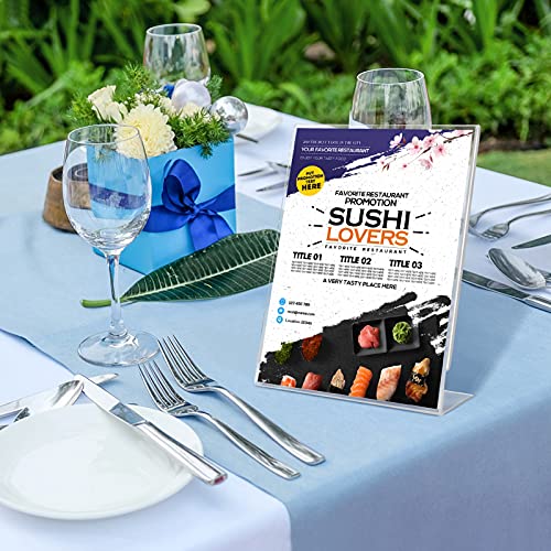 Acrylic Sign Holder 6 Pack 8.5x11 Slant Back Acrylic Stands for Display Plexiglass Clear Acrylic Display Stands for Ad Frame, Picture Photo Frames, Promotions, Restaurants, Office, Store, Home - size: Vertical 6 pack 8.5 x 11 inches