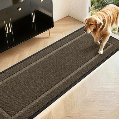 Extra Large Front Door Mat Outside Entrance Indoor Doormat, 60" x 34" Outdoor Mats for Patio Waterproof, Outdoor Door Mats for Outside Entry, Indoor Rugs for Entryway, Sturdy Natural Rubber, Begie - color: Begie, size: 2'10" x 5' (Runner)