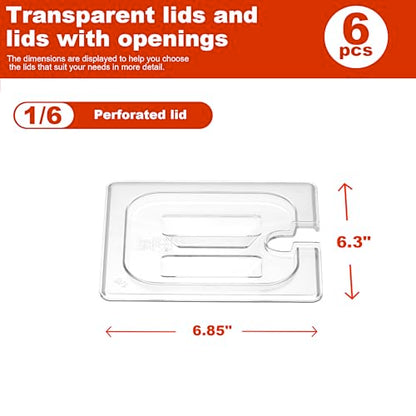 6-Pack Clear Polycarbonate Handled & Notched Lids for 1/6 Size NSF Food Pans - color: 1/6 Size, size: Handled & Notched Lids