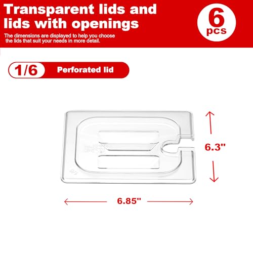 6-Pack Clear Polycarbonate Handled & Notched Lids for 1/6 Size NSF Food Pans - color: 1/6 Size, size: Handled & Notched Lids