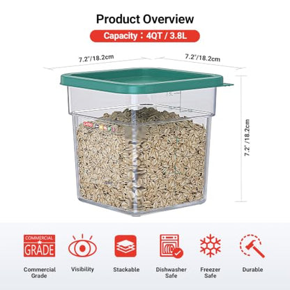 2 QT & 4 QT Commercial Food Storage Containers with Lids, Clear Square Containers for Kitchen Prep, Baking Ingredients, Pet Food and Dry Food Storage - size: 2.0(QT)+4.0(QT)
