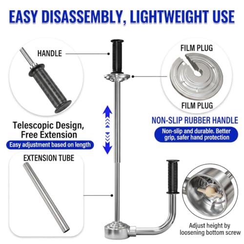 Handheld Stretch Film Dispenser, Adjustable Height, with 2 Film Cutters, Durable Stainless Steel, for Pallet Wrapping