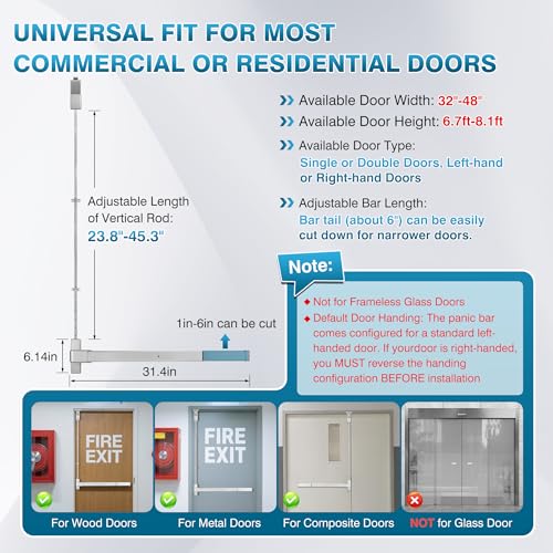 IRONWALLS Surface Vertical Rod Exit Device 32", Commercial Push Panic Bar - color: Silver, size: 32 Inch