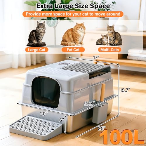 Stainless Steel Litter Box with Lid XXXXL,Metal Cat Litter Box - color: XXXL-lid-15.7"H