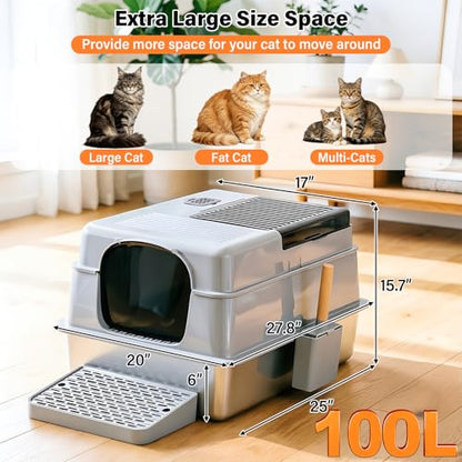 Stainless Steel Litter Box with Lid XXXXL,Metal Cat Litter Box - color: XXXL-lid-15.7"H