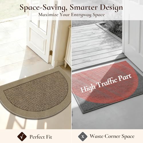 Dirt Trapper Door Mats 17" x 30", Non-Slip & Washable, Beige - color: Beige, size: 17" X 30" (Semicircular)