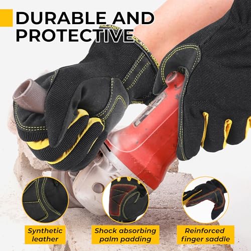HANDLANDY Work Gloves Mens & Women, Utility Safety Mechanic Working Gloves Touch Screen, Flexible Breathable Yard Work Gloves (X-Large, Black-Yellwo) - color: Black Yellow (1 Pair), size: X-Large