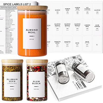 Neatsure 400 Minimalist Spice Labels, Preprinted Stickers Booklet, Black Text on White Waterproof Matte Backing, Herb Seasoning Spice Jars Rack Organization System - style: Spice Labels
