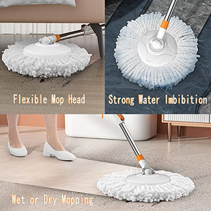 Spin Mop 61in Long Handle 5 Refills Large Floor Mop and Bucket Set System - color: Spin Mop Set