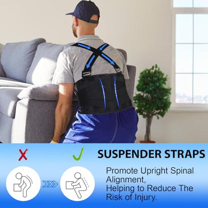 Lower Back Brace with Shoulder Straps,Heavy Lifting Lumbar Support, L/XL - style: L(39.5"- 44")