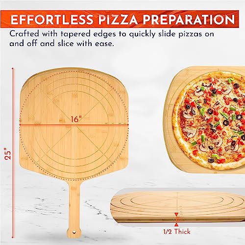 Wooden Pizza Peel 16 Inch Board with Engraved Sizes - Multi-Purpose Bamboo Pizza Cutting Board, Wood Pizza Peel, Pizza Spatula Paddle, and Serving Board with Size and Cutting Guide - color: Natural(16 inch)