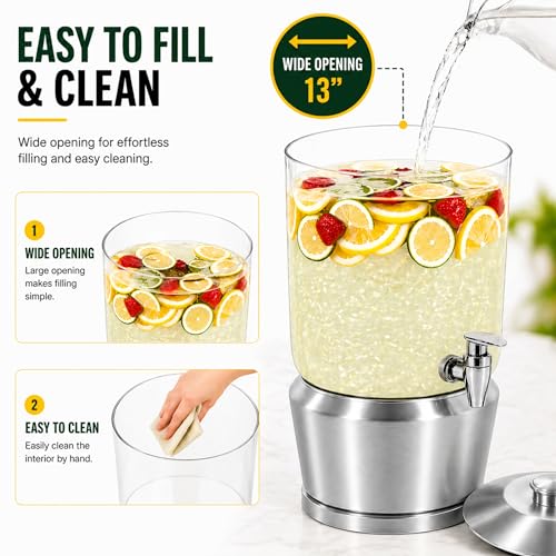 Drink Dispenser with Ice Chambers, Lemonade Tea Water Dispenser with Spigot, Stainless Steel Beverage Jar Jug, Perfect for Home Parties, Weddings, Gifts & Events (Silver, 3, Gallons) - color: Silver
